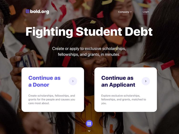 Screenshot of Bold.org — Fighting Student Debt